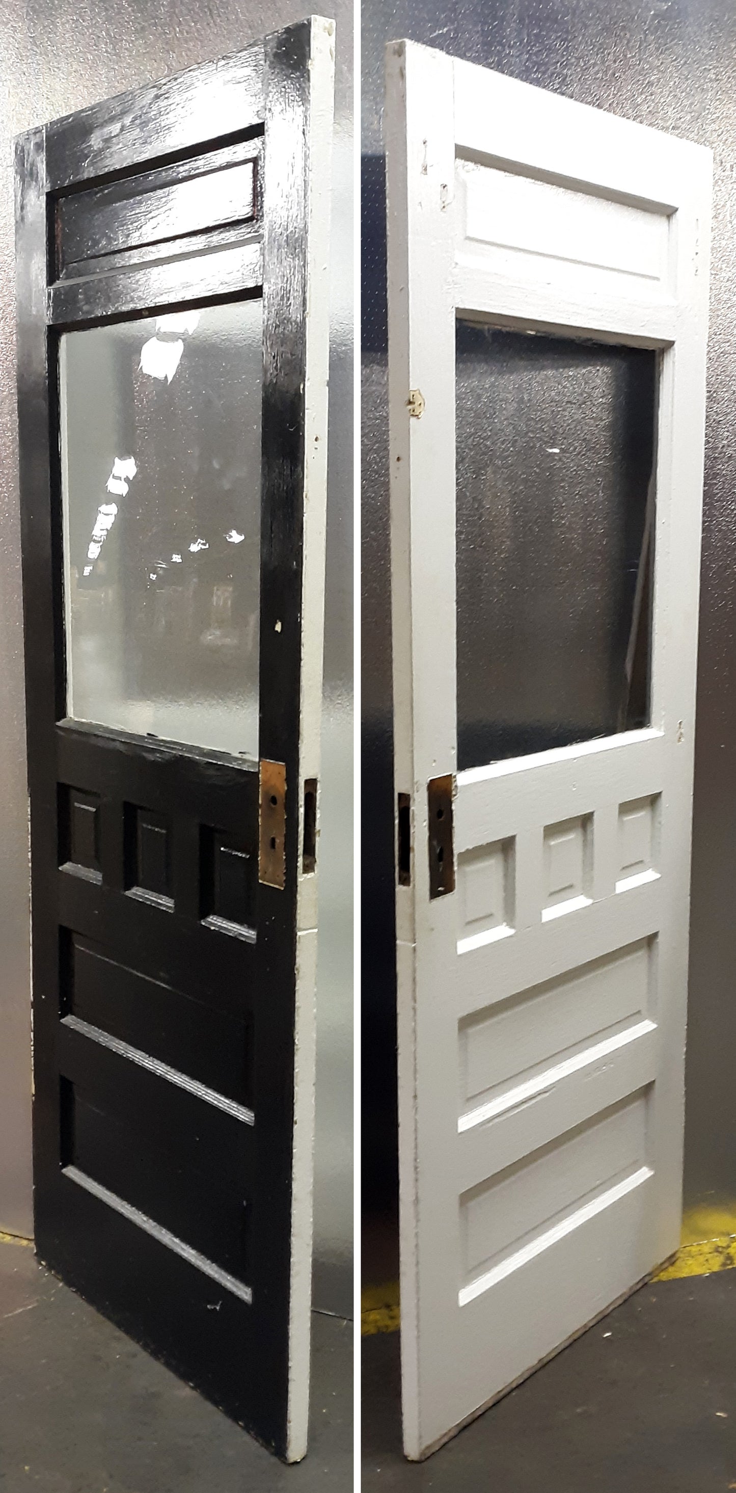 2 available 32"x79.5" Antique Vintage Old Reclaimed Victorian Salvaged SOLID Wood Wooden Entry Door 6 Raised Panels Wavy Glass
