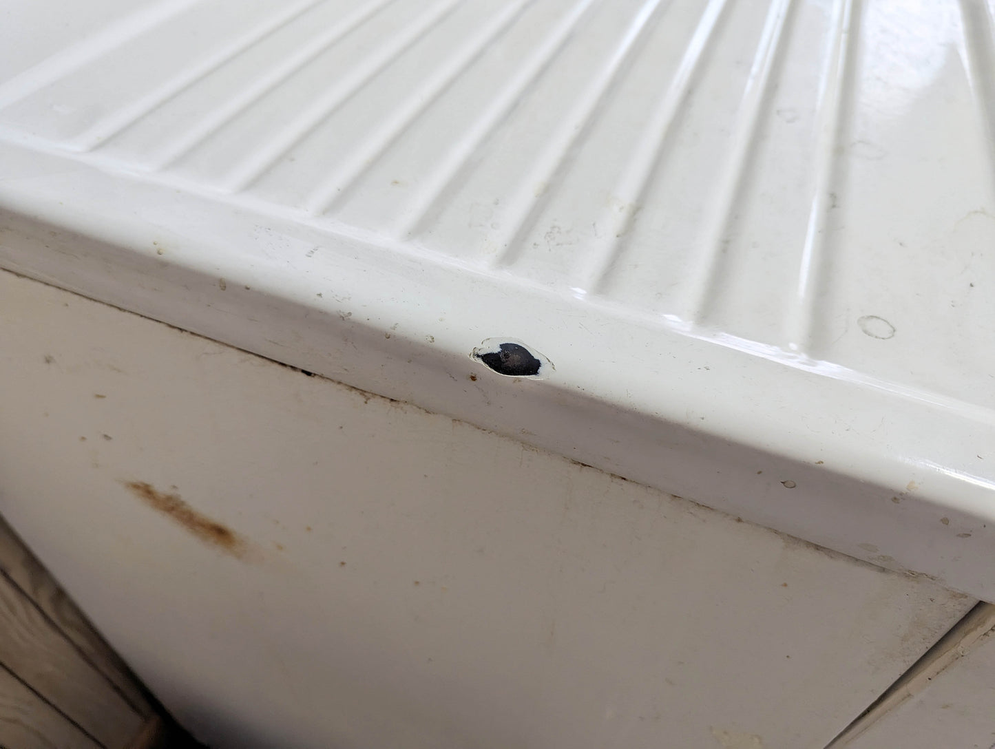 54"W Vintage Antique Old Porcelain Steel Single Basin Double Washboard Farm Farmhouse Sink Metal Cabinet