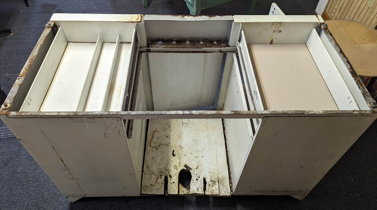 54"W Vintage Antique Old Porcelain Steel Single Basin Double Washboard Farm Farmhouse Sink Metal Cabinet