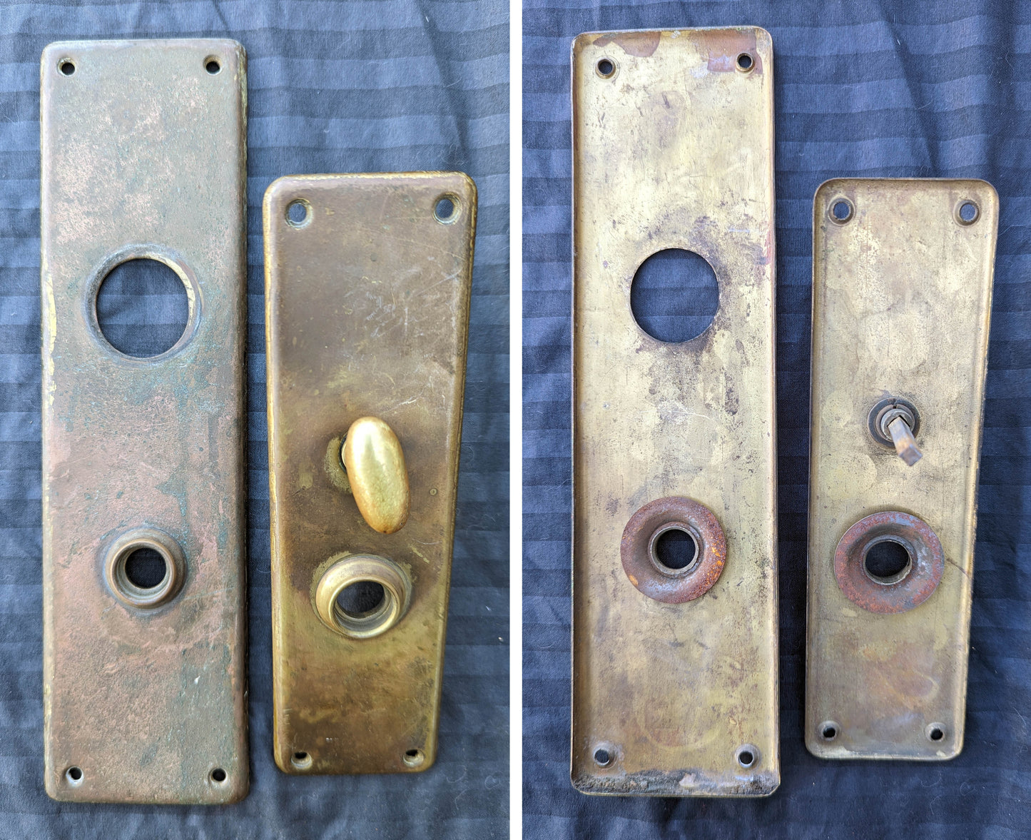 Antique Vintage Old Salvaged Reclaimed "Penn" Exterior Entry Commercial grade Door Set Bronze Brass Knob Plate Lock Lockset Key