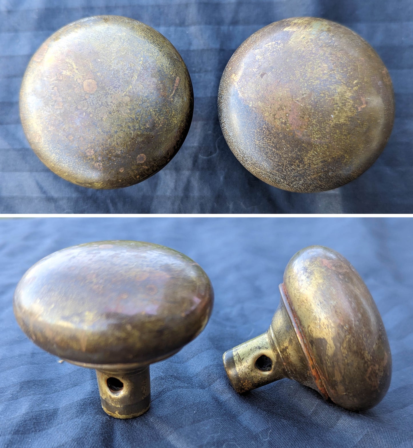 2 available Vintage Antique Old Salvaged Reclaimed Craftsman Style Copper Brass Steel Exterior Entry Door Set Knob Plate Lock Lockset Key