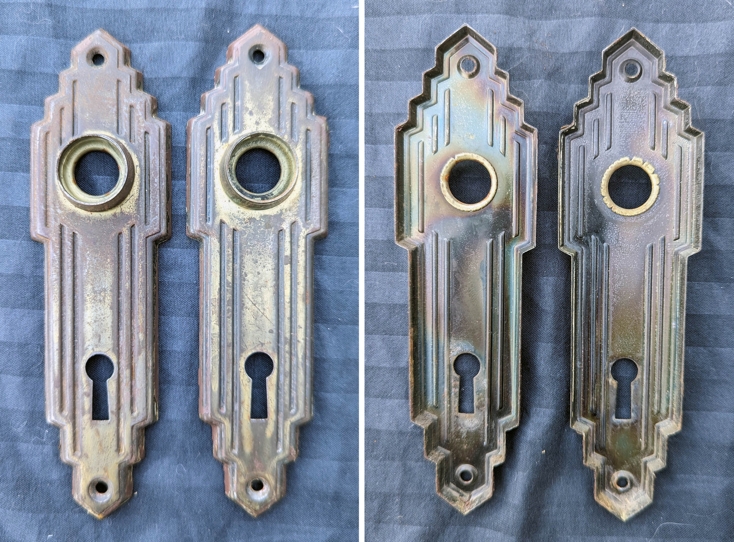 5 available Antique Vintage Old Salvaged Reclaimed Art Deco Door Set Glass Knob Brass Plate Lock Lockset
