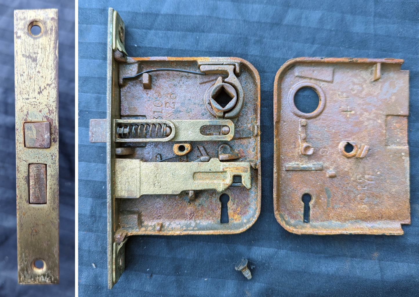 5 available Antique Vintage Old Salvaged Reclaimed Art Deco Door Set Glass Knob Brass Plate Lock Lockset