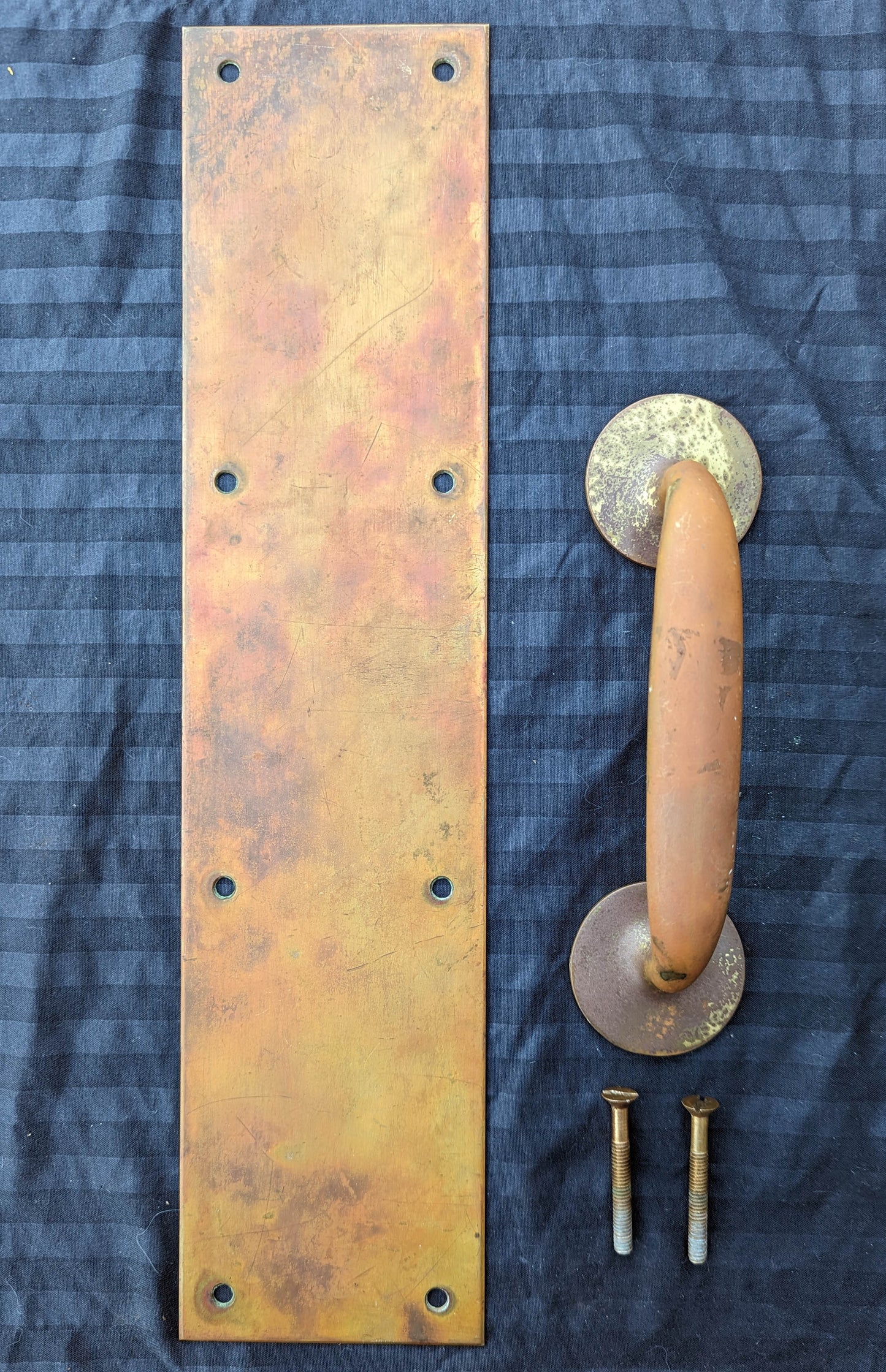 3.5"x15" Antique Vintage Old Reclaimed Salvaged SOLID Cast Bronze Entry Exterior Door Handle Push Pull Plate