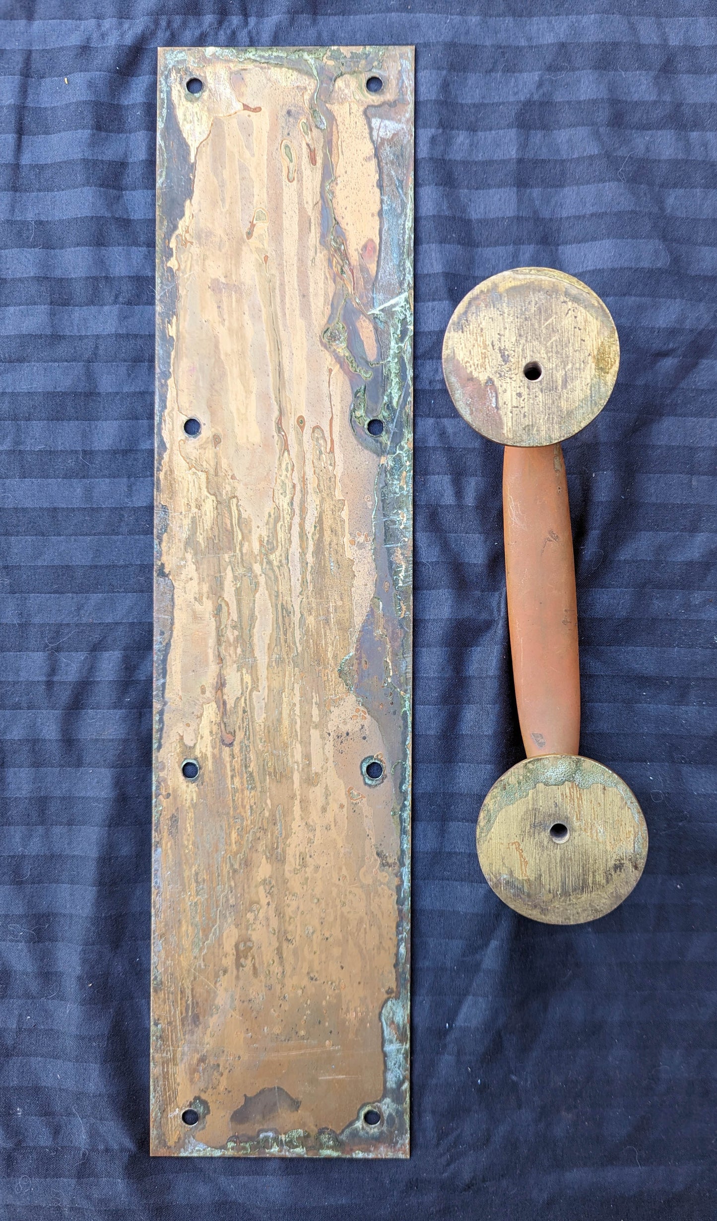 3.5"x15" Antique Vintage Old Reclaimed Salvaged SOLID Cast Bronze Entry Exterior Door Handle Push Pull Plate
