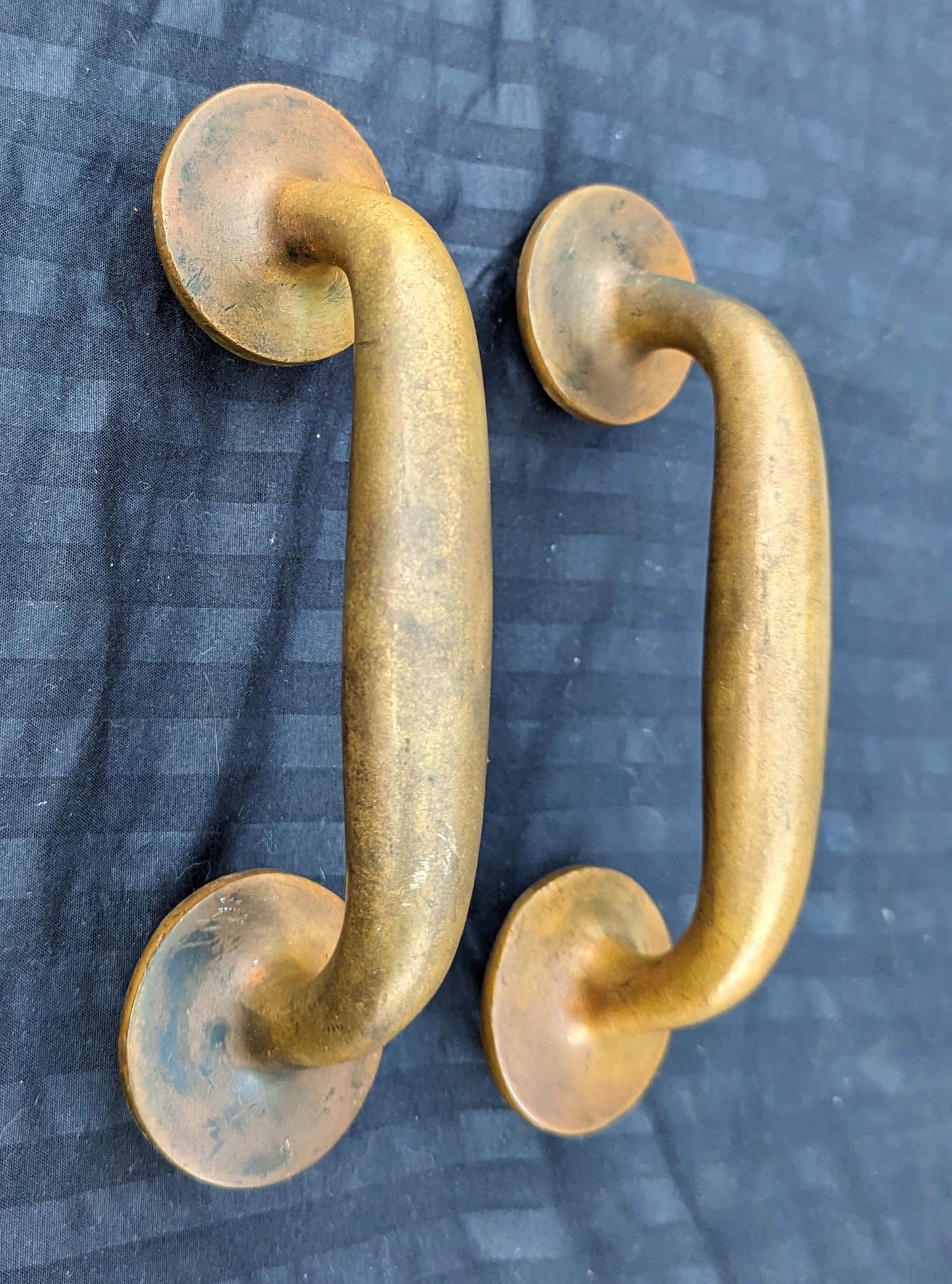 HEAVY! Pair 7.5" Antique Vintage Old Reclaimed Salvaged SOLID Cast Bronze Entry Exterior Door Handles Pulls