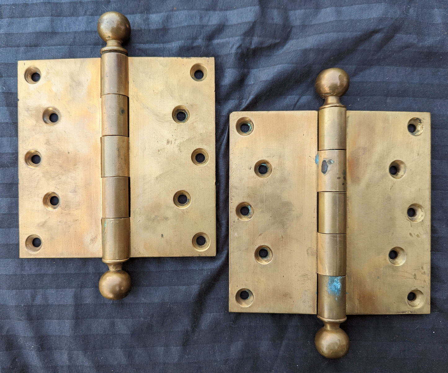 Pair 5"x5" Antique Vintage Old Reclaimed Salvaged "Sargent" Bronze Exterior Entry Door Ball Tip Finial Hinges