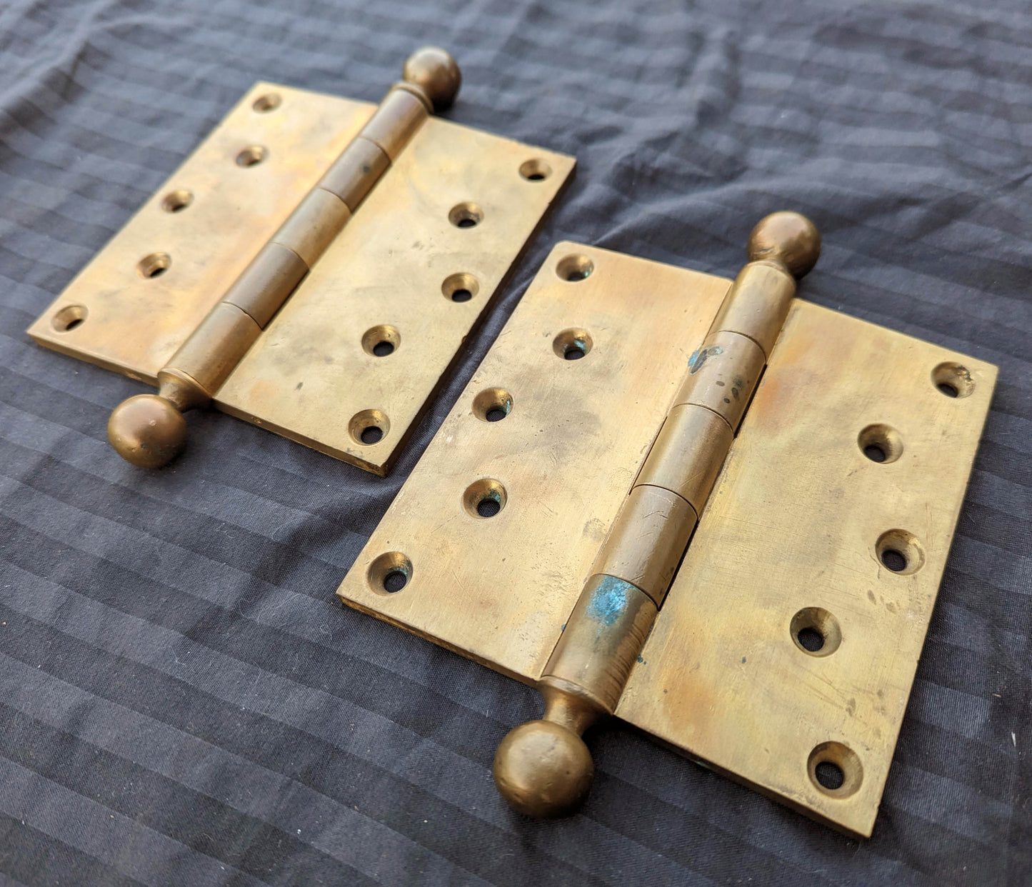 Pair 5"x5" Antique Vintage Old Reclaimed Salvaged "Sargent" Bronze Exterior Entry Door Ball Tip Finial Hinges