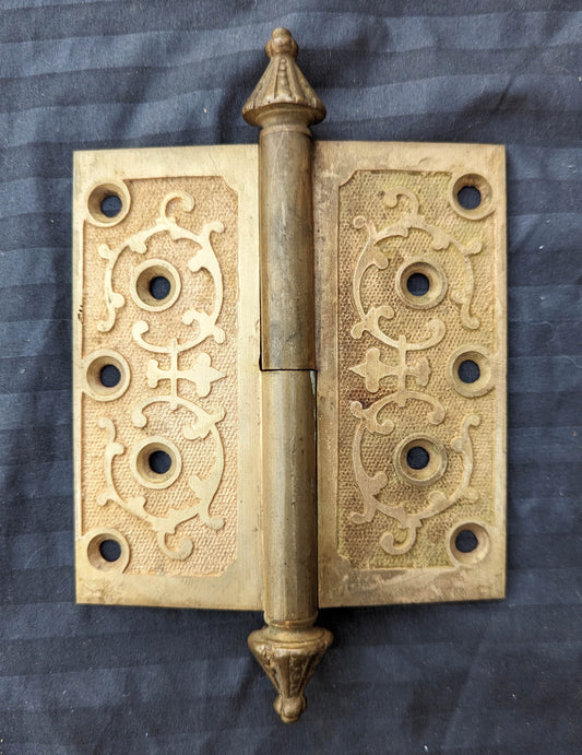 Single 5"x5" Vintage Old Reclaimed Salvaged Victorian SOLID Cast Bronze Exterior Entry Door Steeple Tip Finial Lift Off Hinge LH Replacement