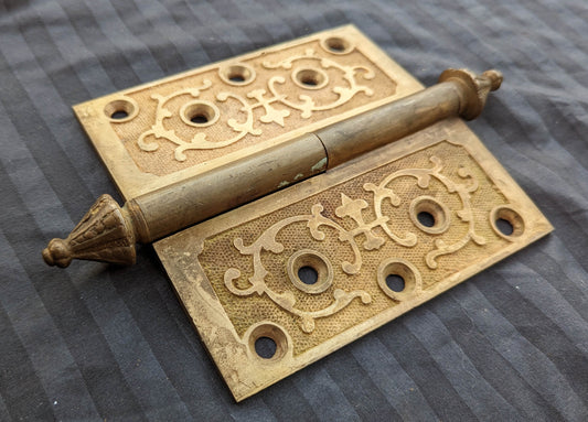 Single 5"x5" Vintage Old Reclaimed Salvaged Victorian SOLID Cast Bronze Exterior Entry Door Steeple Tip Finial Lift Off Hinge LH Replacement