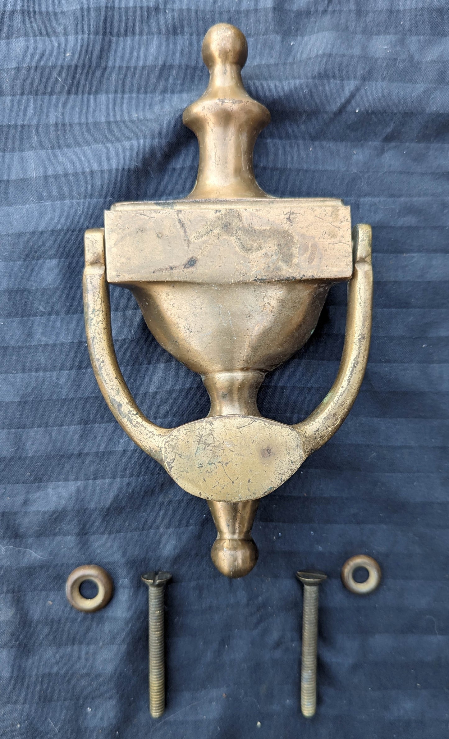 7.5" Antique Vintage Old Reclaimed Salvaged Colonial Style SOLID Cast Bronze Brass Door Door Knocker Rapper Plate Patina