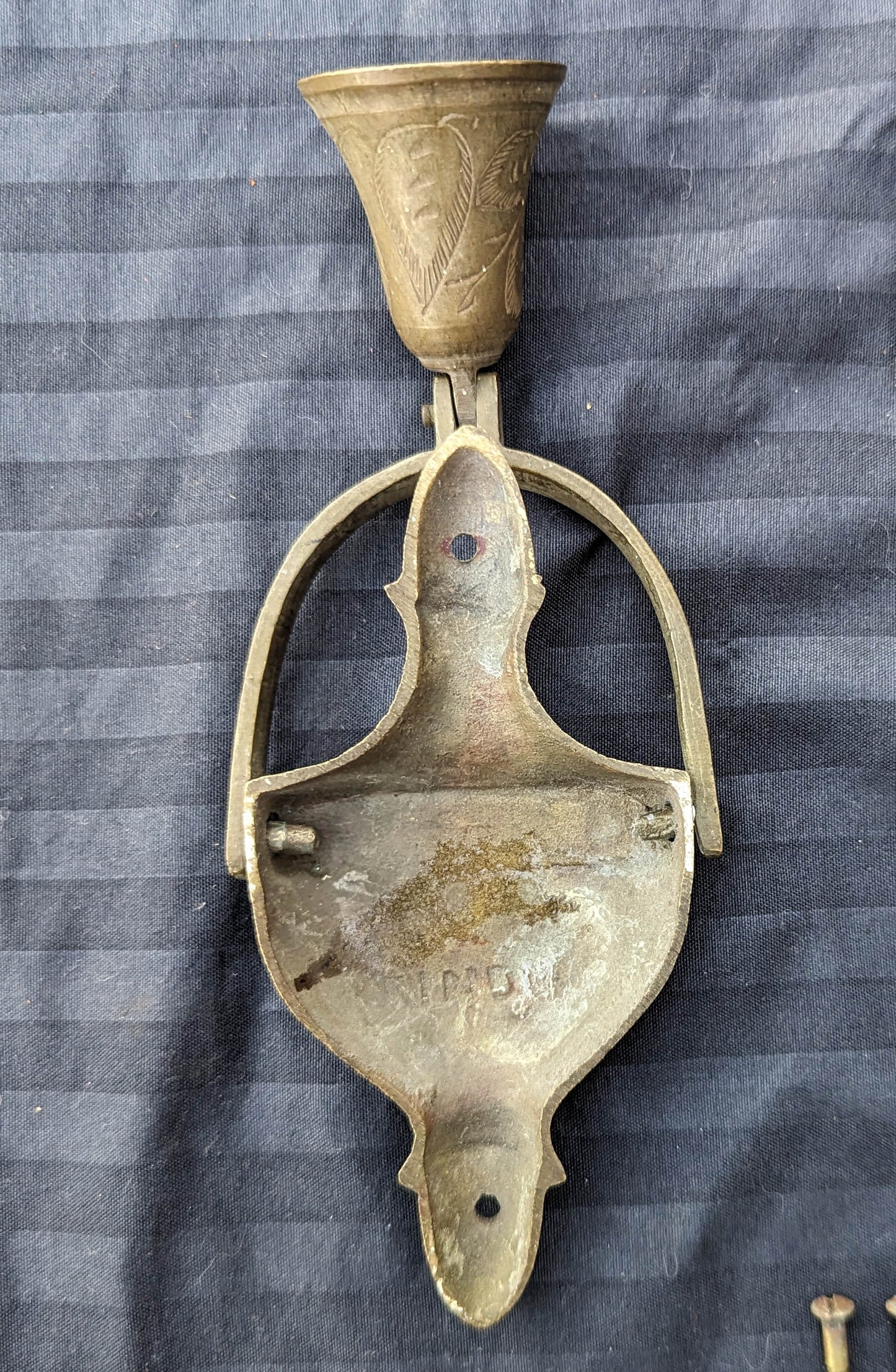 6" Vintage Antique Old Reclaimed Salvaged Colonial Style SOLID Cast Brass Door Door Knocker Rapper Plate w/ Bell Chime