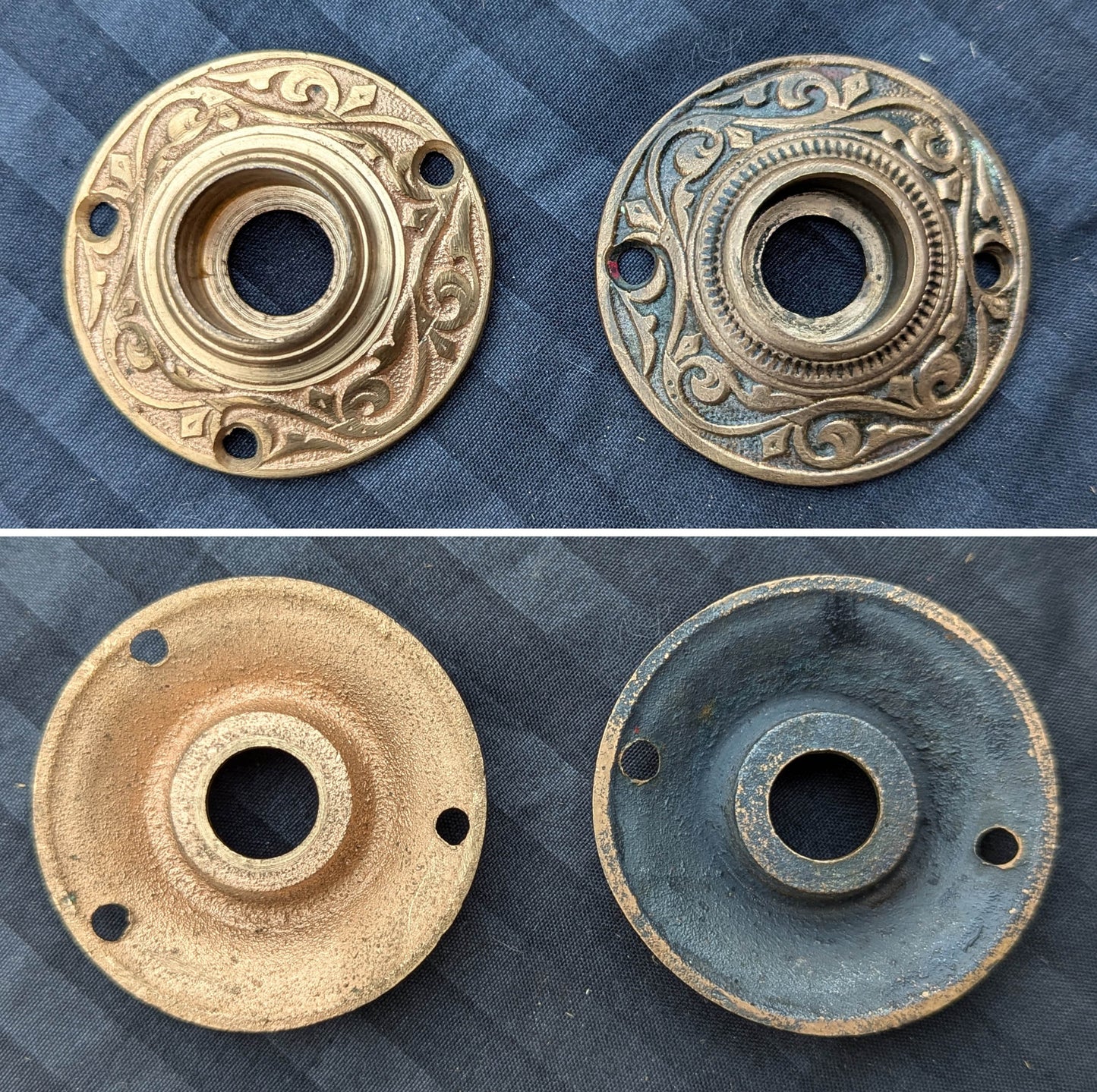 2 available Pair Antique Vintage Old 1870s SOLID Cast Bronze Russell Erwin Victorian Eastlake Doorknob Door Knobs Round Plates Rosettes