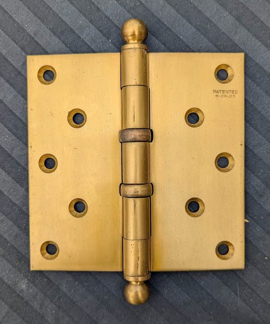 Pair 5"x5" NOS Antique Vintage Old "Corbin" SOLID Cast Bronze Ball Tip Finial Exterior Entry Door Ball Bearing Hinges Screws