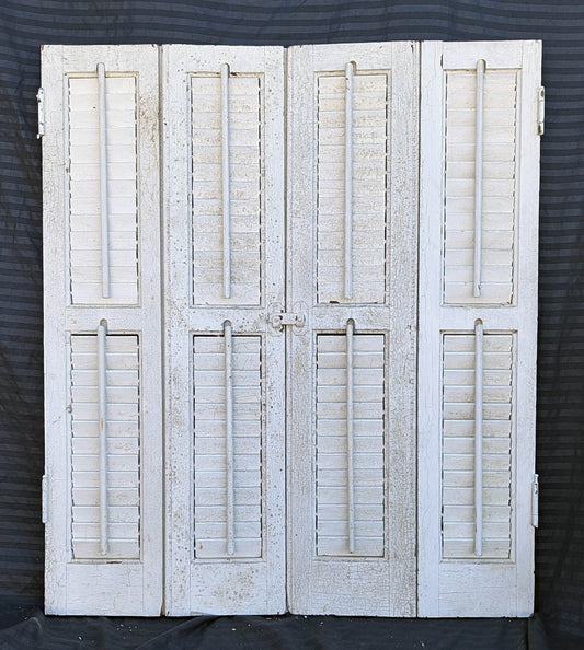 Pair 28"x33" Antique Vintage Old SOLID Wood Wooden Bifold Window Shutter Plantation Style Adjustable Louver