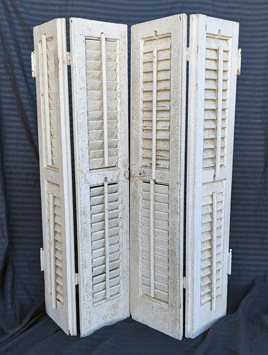 Pair 28"x33" Antique Vintage Old SOLID Wood Wooden Bifold Window Shutter Plantation Style Adjustable Louver