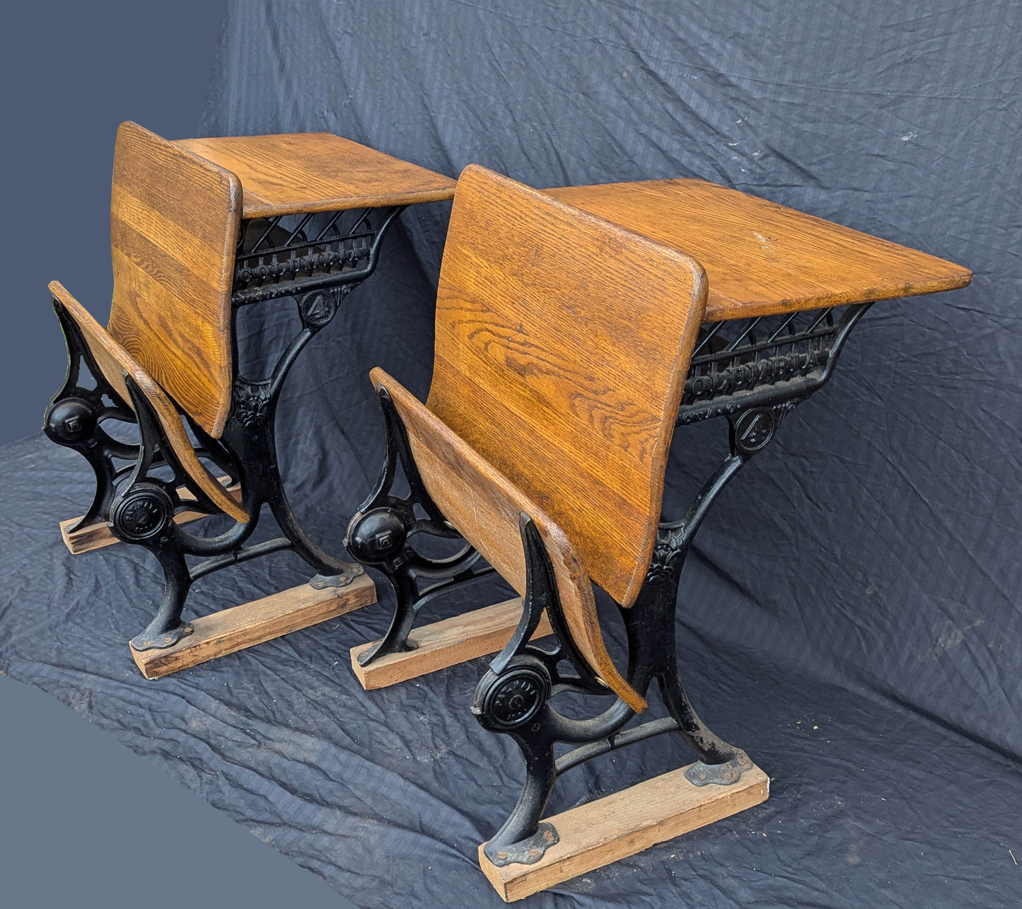 Pair of Antique Vintage "American S P Co" Old Ornate Metal Cast Iron Student Child School Desk Table Ends Sides Legs Brackets