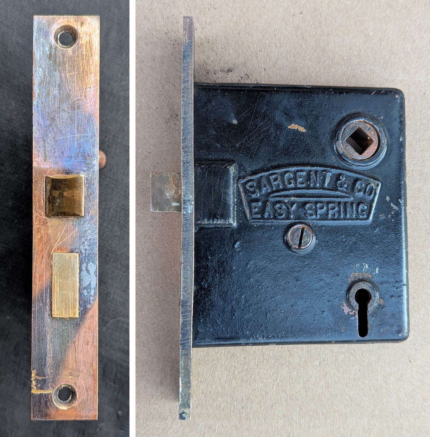 Antique Vintage Old Salvaged Reclaimed Art Nouveau "Sargent" SOLID Brass Door Set Knob Brass Plate Lock Lockset