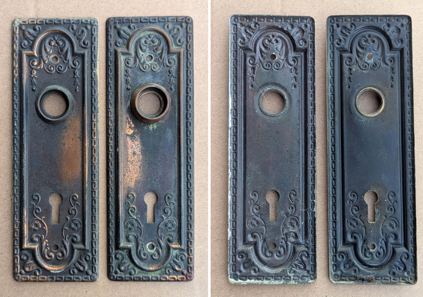 Antique Vintage Old Salvaged Reclaimed Victorian Green Revival "Sargent" SOLID Brass Door Set Knob Brass Plate Lock Lockset