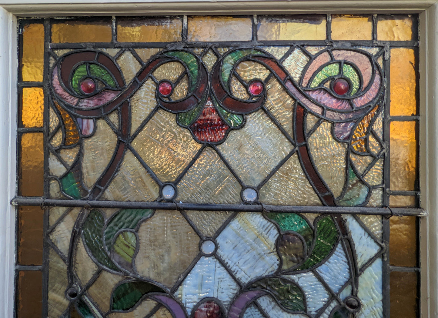 Pair of 28"x82" Antique Vintage Old Salvaged Reclaimed 1889 Victorian Stained Textured Slag Glass Windows Doors Side Lites Gems Jewels