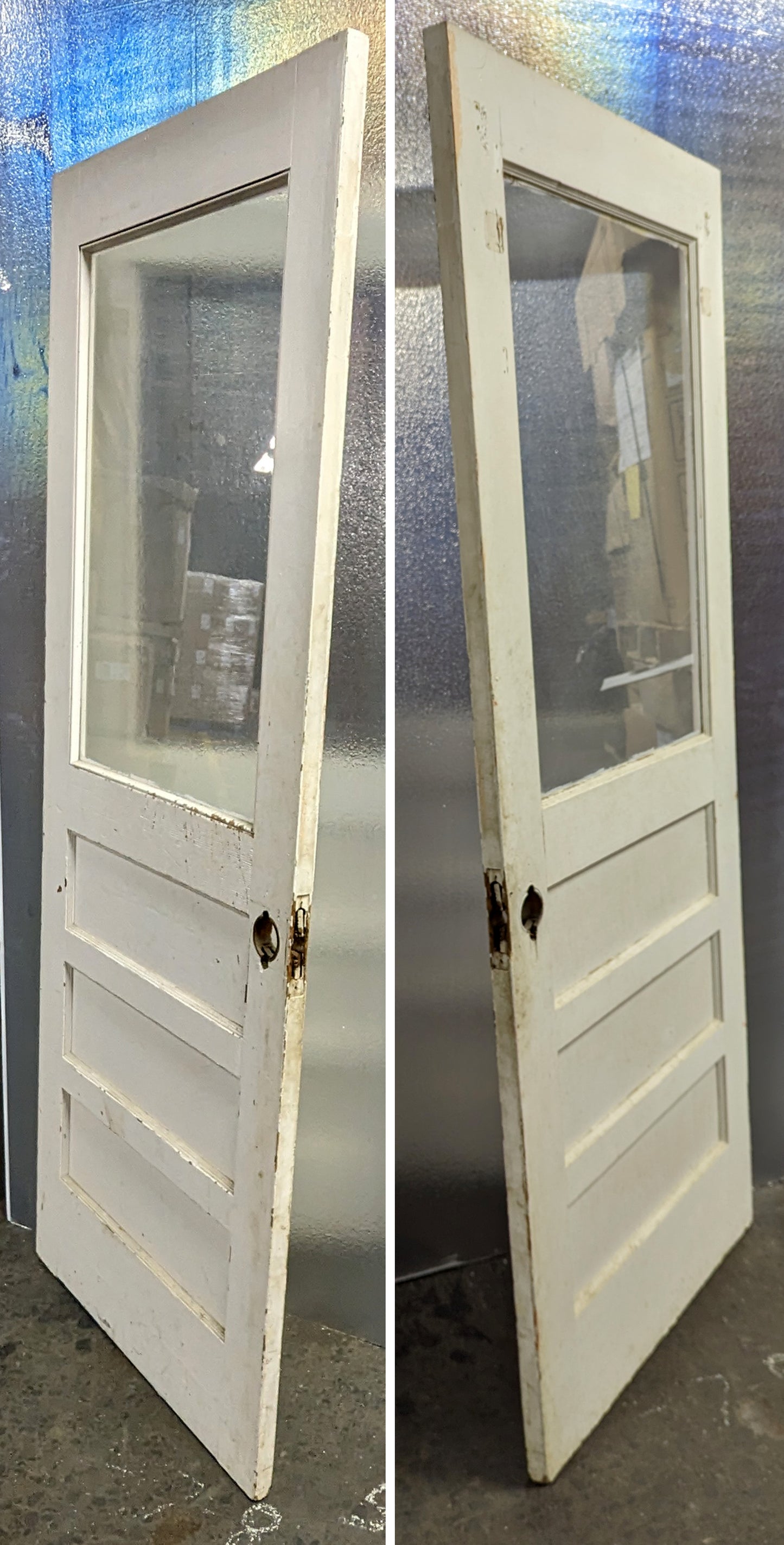 32"x80" Antique Vintage Old Reclaimed Salvaged SOLID Wood Wooden Entry Door Window Wavy Glass