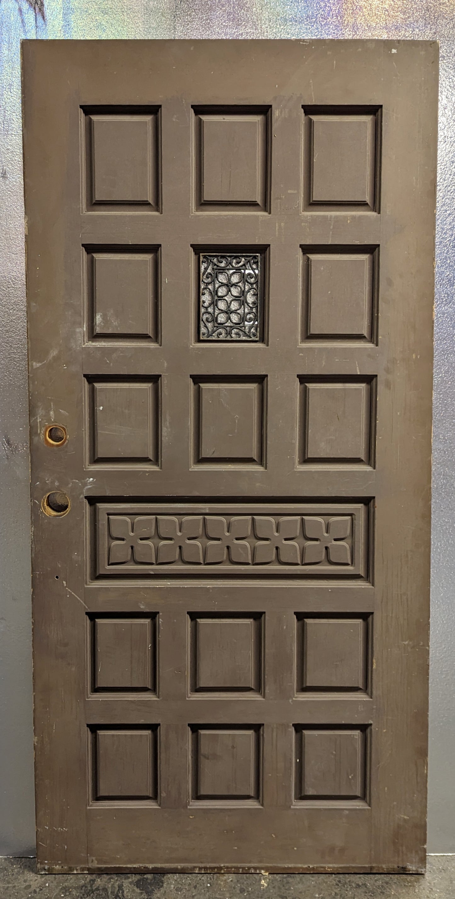 36"x78.5"x1.75" Vintage Antique Old Reclaimed Salvaged SOLID Wood Wooden Door 15 Panels 1 Window Glass