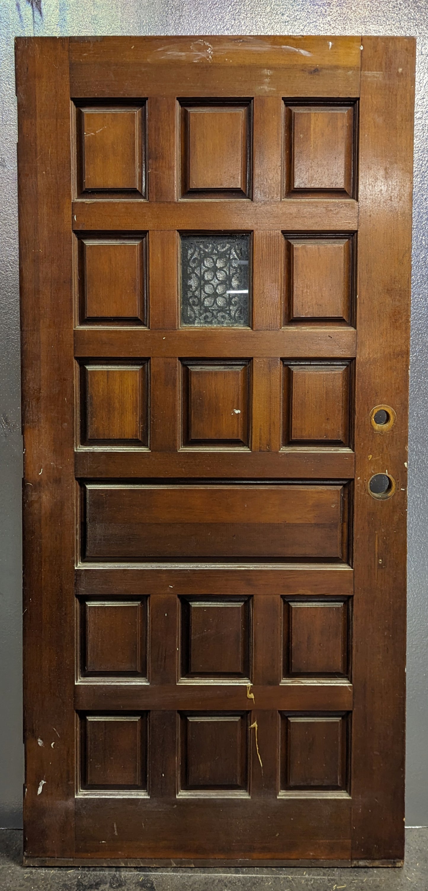 36"x78.5"x1.75" Vintage Antique Old Reclaimed Salvaged SOLID Wood Wooden Door 15 Panels 1 Window Glass