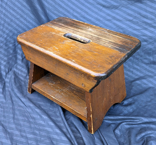 Small Vintage Antique Old Homemade Handmade Solid Pine Wood Wooden Table Foot Step Stool Plant Stand Side Accent Chair Seat Garden Bench