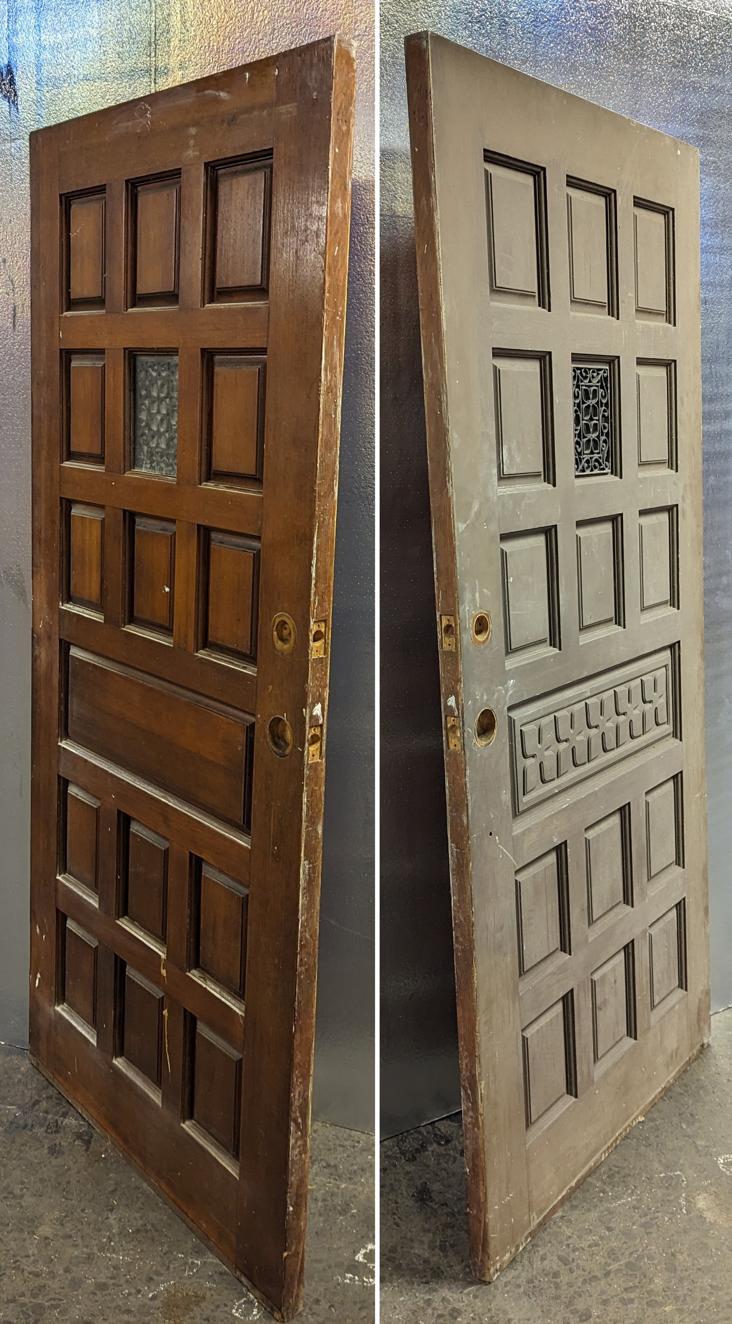 36"x78.5"x1.75" Vintage Antique Old Reclaimed Salvaged SOLID Wood Wooden Door 15 Panels 1 Window Glass