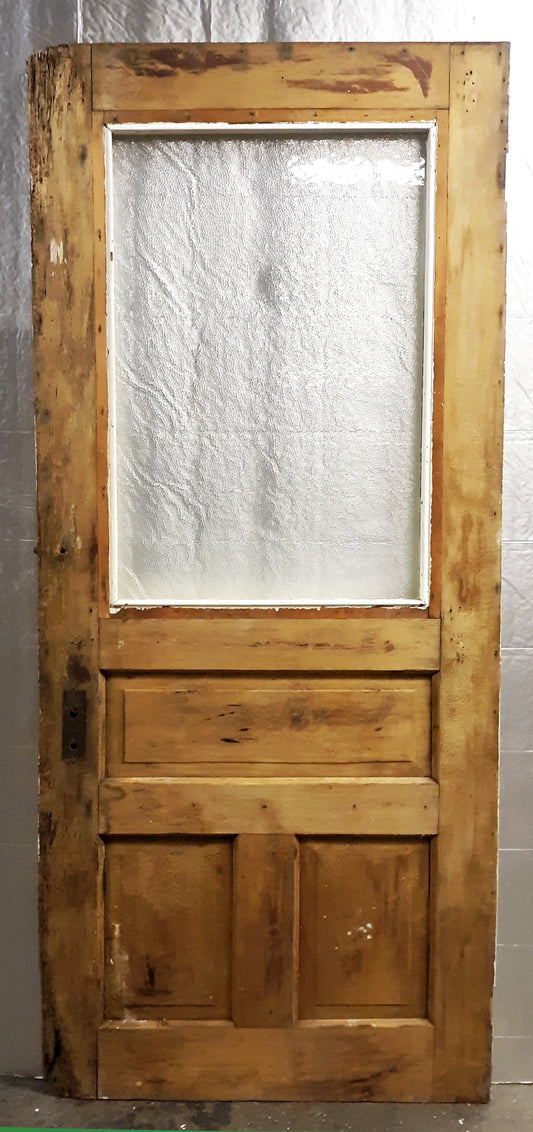 32"x78" Antique Vintage Old Reclaimed Salvaged SOLID Wood Wooden Door Panel Window Textured Glass
