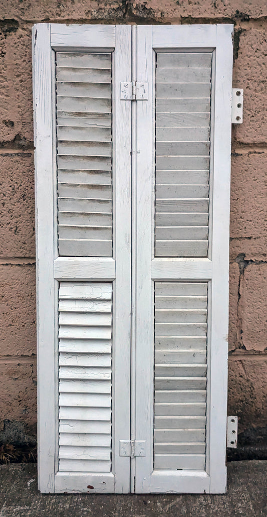 14"x33" Antique Vintage Old SOLID Wood Wooden Bifold Window Shutter Plantation Style Adjustable Louvers