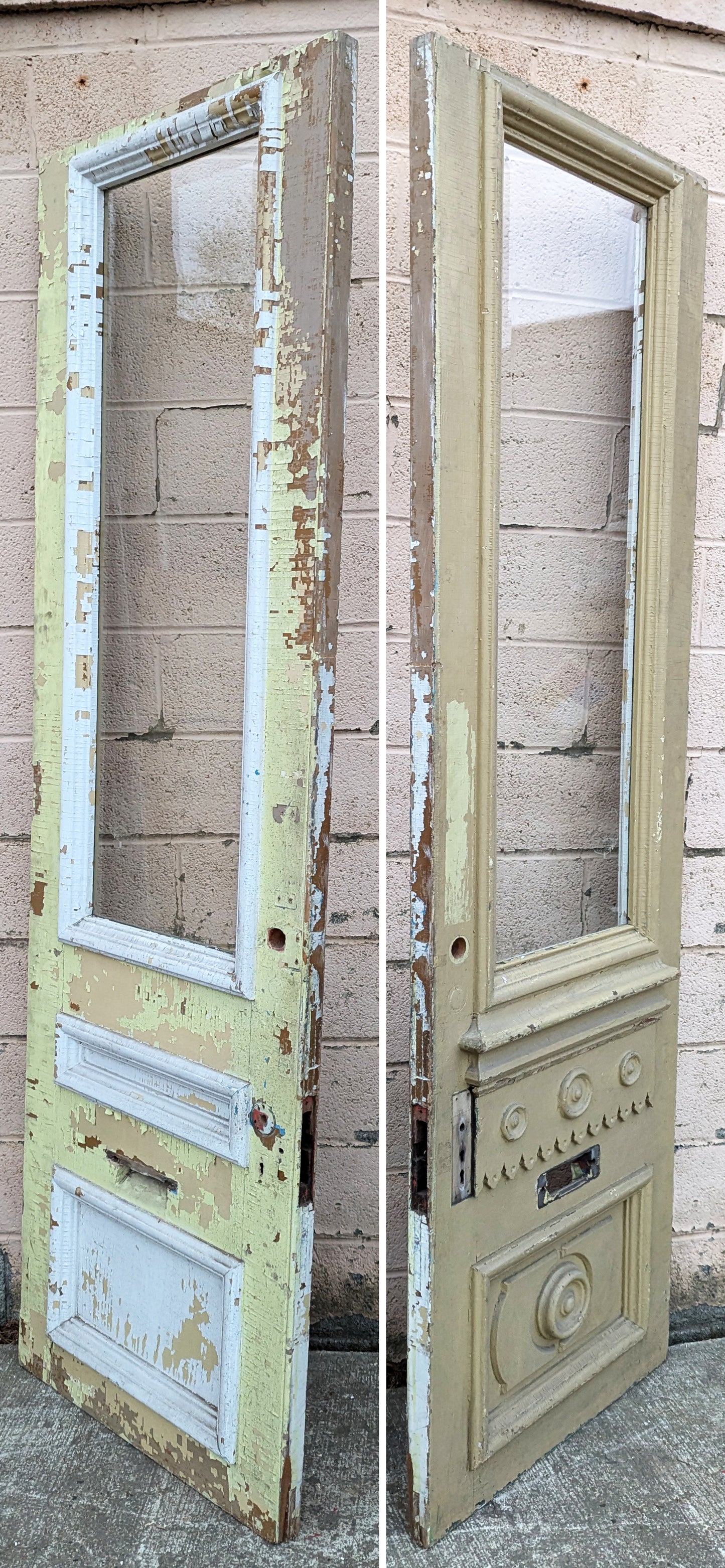 28"x92"x1.75" Antique Vintage Old Reclaimed Salvaged Victorian Eastlake SOLID Wooden Wood Exterior Entry Door Single Window Beveled Glass
