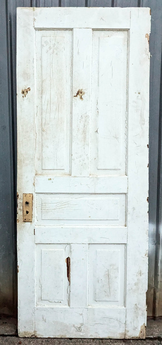 30"x79" Antique Vintage Old Reclaimed Salvaged Victorian SOLID Wood Wooden Entry Interior Door 5 Panels