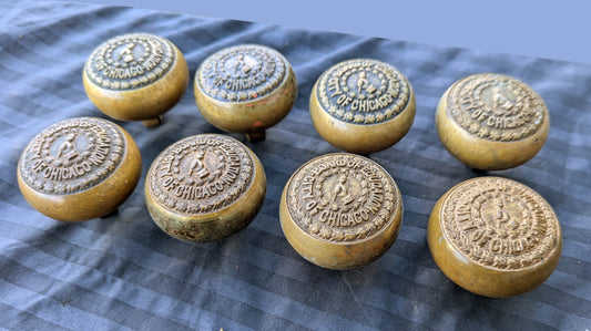 Lot of 8 Antique Vintage Old "City of Chicago Board of Education" SOLID Brass Doorknobs Door Knobs Handles
