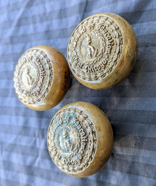 Lot of 3 Antique Vintage Old "City of Chicago Board of Education" SOLID Brass Doorknobs Door Knobs Handles (Copy)