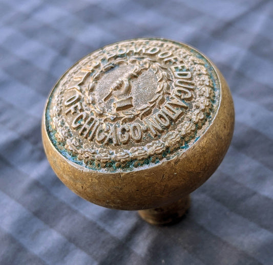 Single Antique Vintage Old "City of Chicago Board of Education" SOLID Brass Doorknob Door Knob Handle
