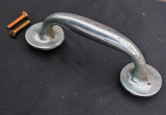 HEAVY! 7.5" Antique Vintage Old Reclaimed Salvaged Art Deco Chrome plated SOLID Cast Brass Door Handle Pull