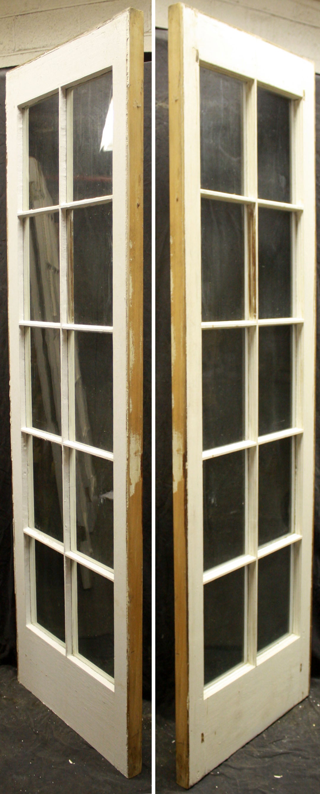 Pair 26.5"x84"x1.75" Antique Vintage Old Salvaged Reclaimed Solid Wooden Wood Sidelite Side Lite Doors French Exterior Entrance Window Glass