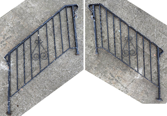 Pair 4' Antique Vintage Old Steel Wrought Iron Metal Handrail Exterior Outdoor Porch Angled Stair Railing Hand Rails