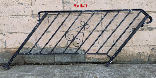 Pair 4' Antique Vintage Old Steel Wrought Iron Metal Handrail Exterior Outdoor Porch Angled Stair Railing Hand Rails