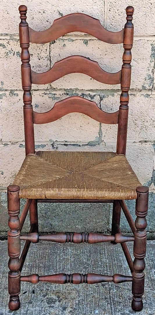 Antique Vintage Old Ladderback Shaker Style Reclaimed Salvaged SOLID Wood Wooden Dining Accent Desk Side Rush Rattan Seagrass Chair Seat