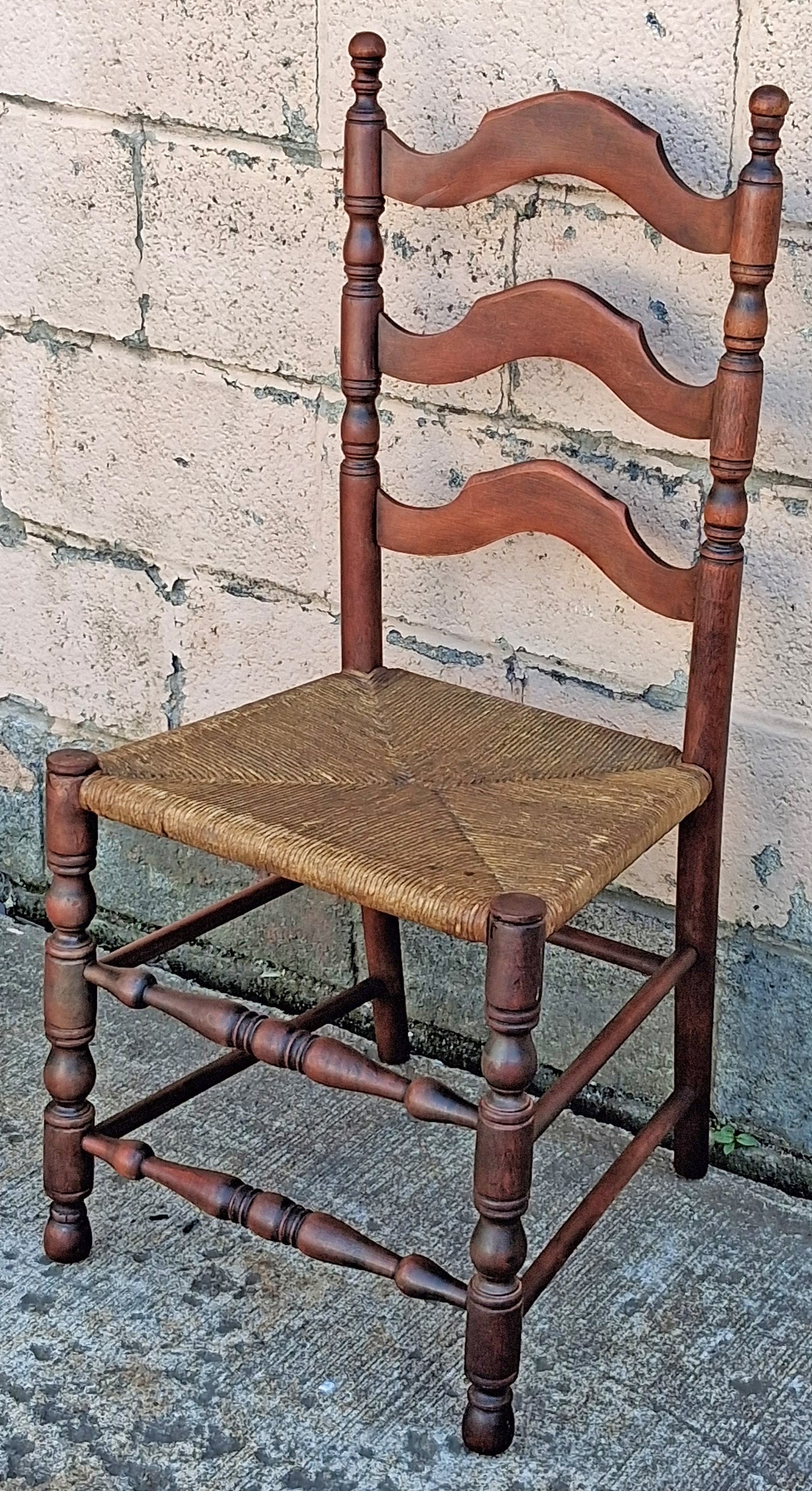 Antique Vintage Old Ladderback Shaker Style Reclaimed Salvaged SOLID Wood Wooden Dining Accent Desk Side Rush Rattan Seagrass Chair Seat