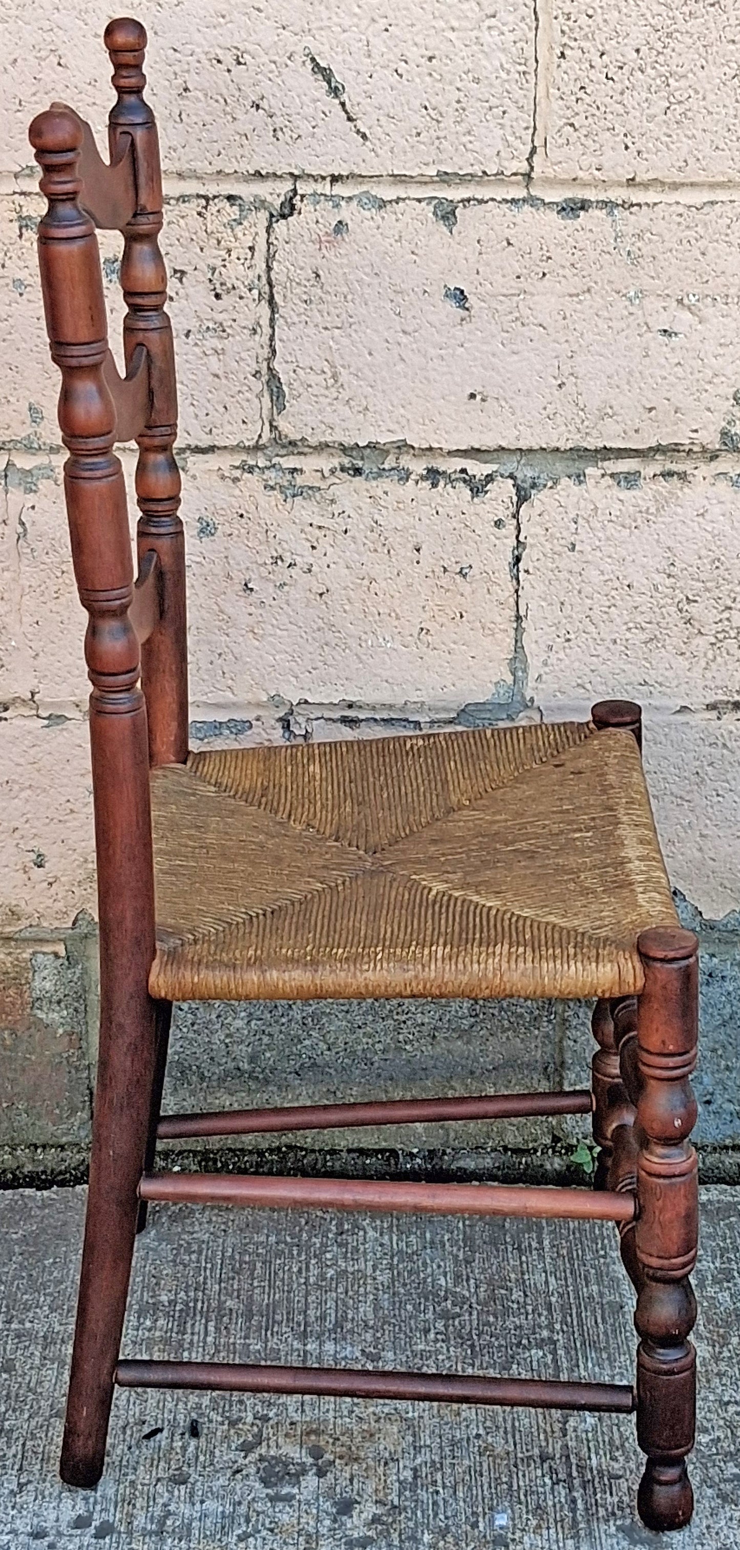 Antique Vintage Old Ladderback Shaker Style Reclaimed Salvaged SOLID Wood Wooden Dining Accent Desk Side Rush Rattan Seagrass Chair Seat