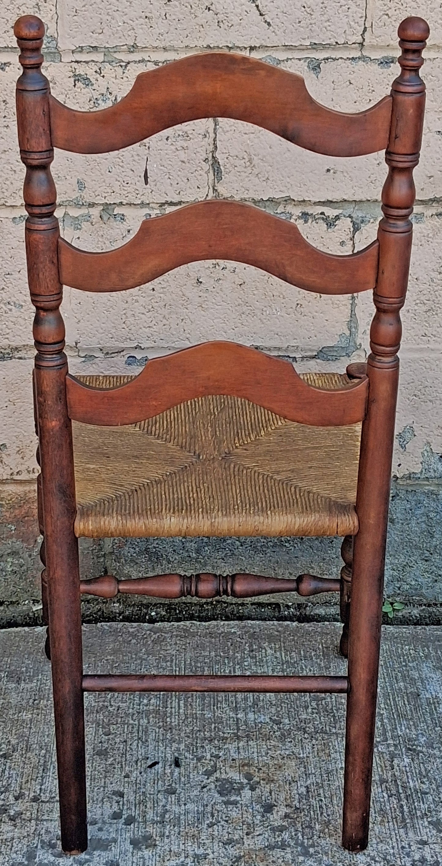 Antique Vintage Old Ladderback Shaker Style Reclaimed Salvaged SOLID Wood Wooden Dining Accent Desk Side Rush Rattan Seagrass Chair Seat