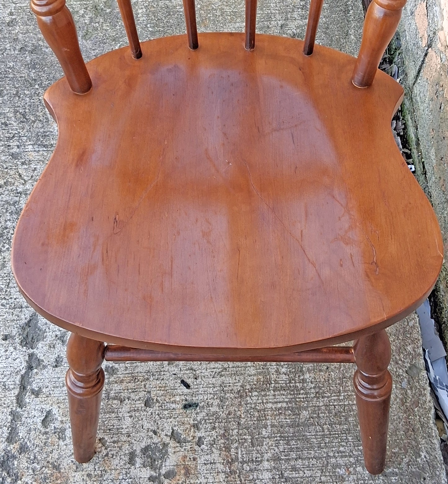Antique Vintage Old Reclaimed Salvaged SOLID Maple Wood Wooden Side Dining Desk Windsor Chair Arched Spindle Back