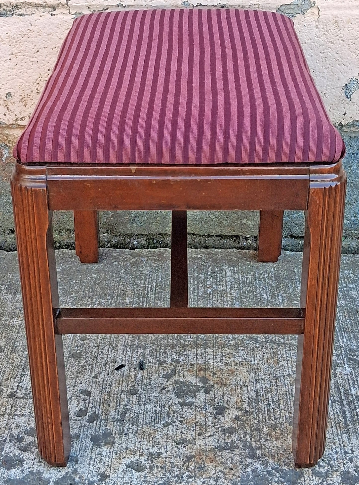 Antique Vintage Old Art Deco Style SOLID Wood Wooden Piano Kneeling Bench Foot Stool Ottoman Plant Stand Pink Purple Striped Fabric