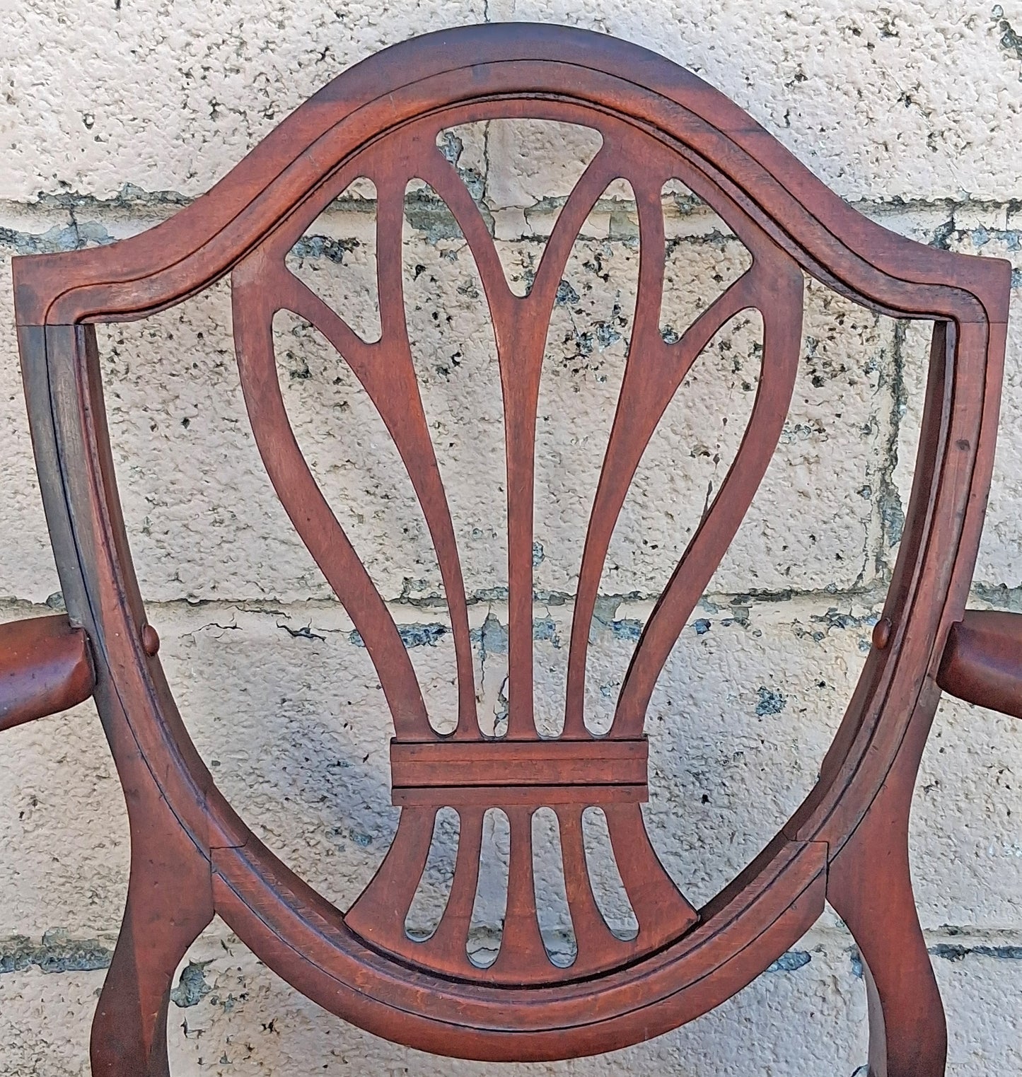 Antique Vintage Old Solid Cherry Wooden Victorian Shield Back Side Dining Lounge Accent Chair Upholstered Upholstery Floral Fabric Seat