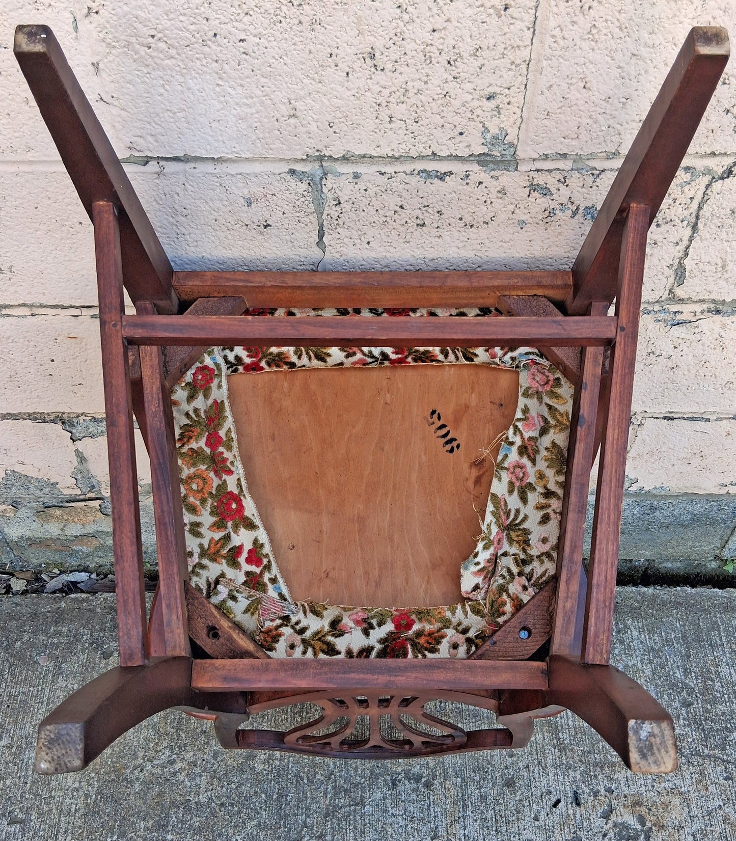 Antique Vintage Old Solid Cherry Wooden Victorian Shield Back Side Dining Lounge Accent Chair Upholstered Upholstery Floral Fabric Seat