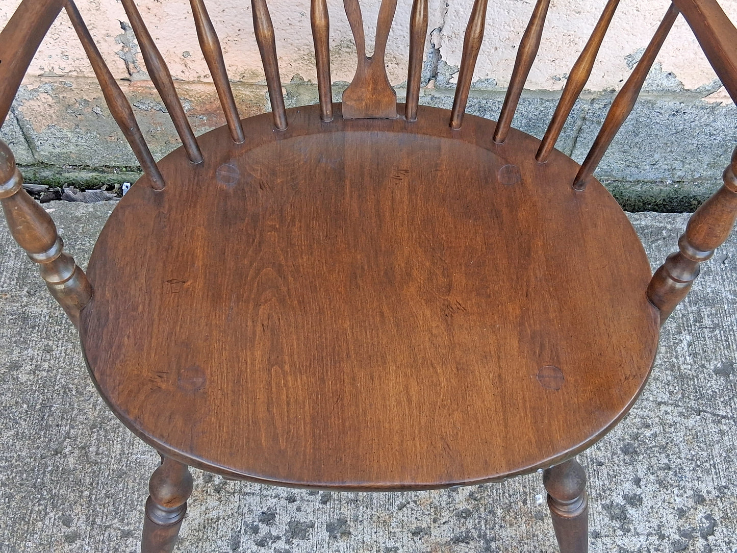 Antique Vintage Old Reclaimed Salvaged Hale SOLID Maple Wood Wooden Side Dining Accent Writing School Desk Windsor Chair Arched Spindle Back