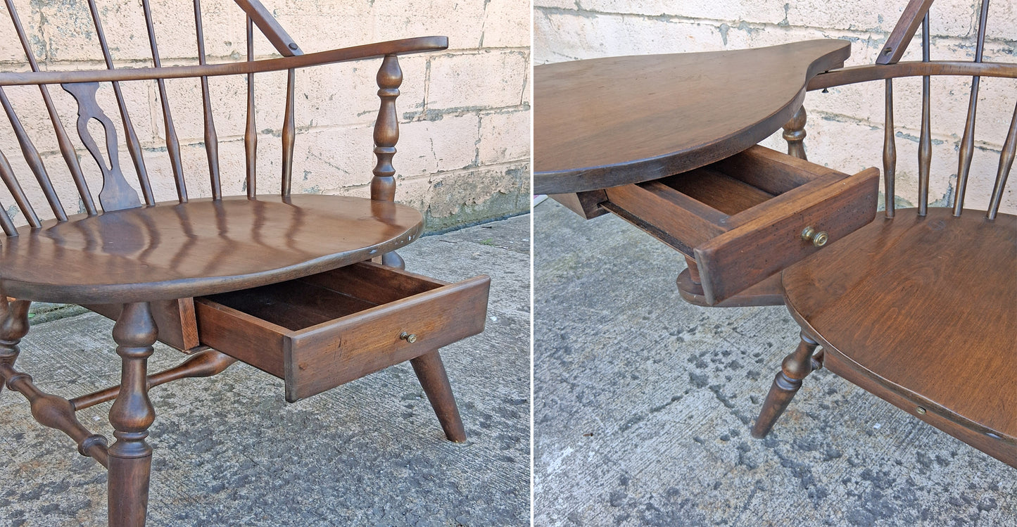 Antique Vintage Old Reclaimed Salvaged Hale SOLID Maple Wood Wooden Side Dining Accent Writing School Desk Windsor Chair Arched Spindle Back